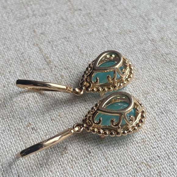 SOLID brass dangle crystal earrings - Picture 2 of 14